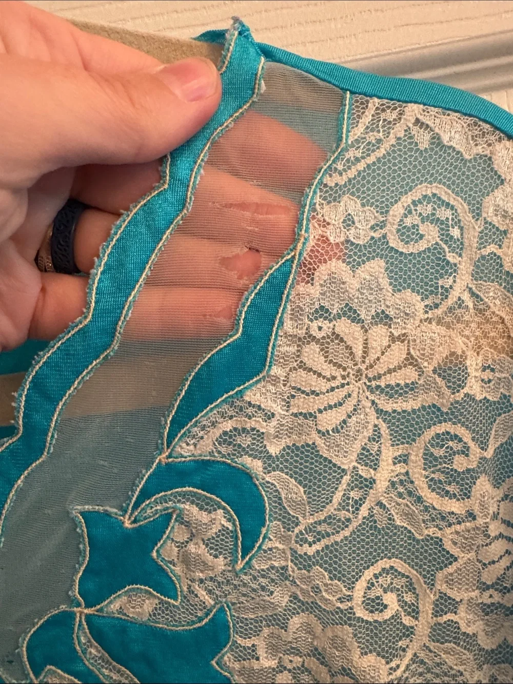 Vintage Turquoise Lace Yoke Maxi Nightgown Dress2x-3x‎